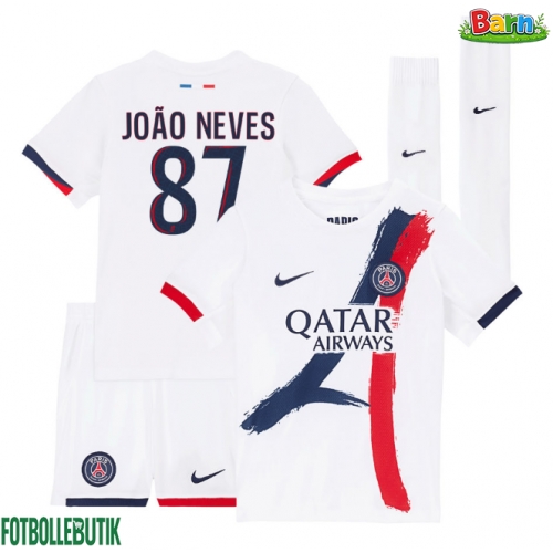 Paris Saint-Germain Joao Neves #87 Bortaställ Barn 2025-26 Kortärmad (+ Korta byxor)